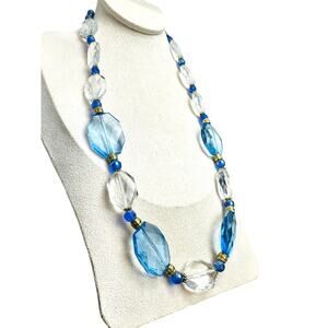 Blue and Clear Faceted Acrylic Bead Necklace Toggle Clasp